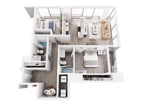 Floor plan for 2 beds, 2 baths, 1190 sqft